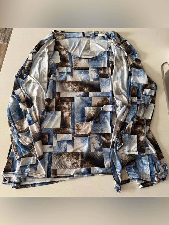 Hamilton Tops - Hamilton Abstract Geometric Top — Blue, Brown, White
